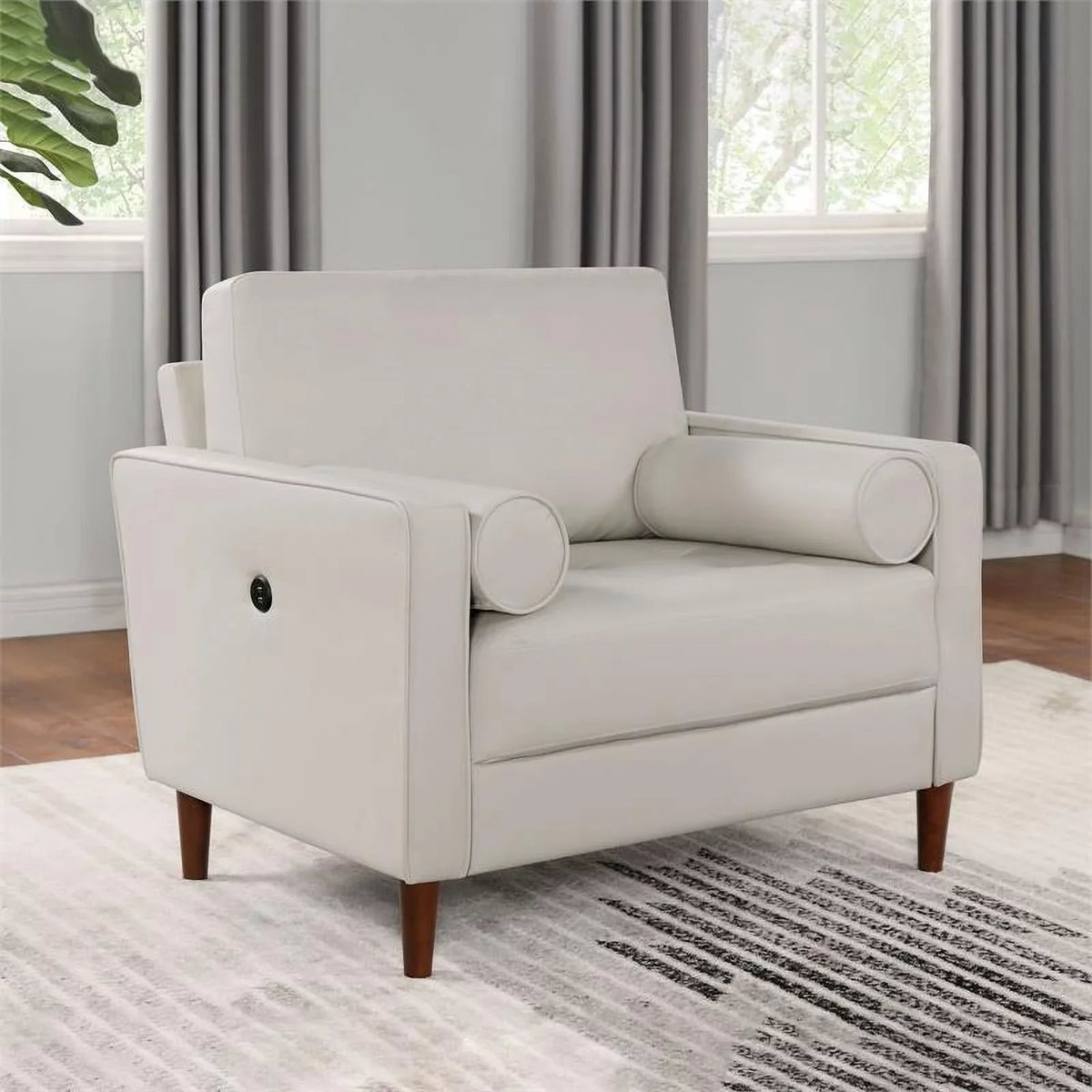 Furniture of America Oppio Faux Leather Chair with USB Port in Ivory