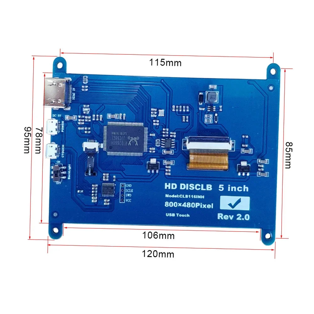 walmeck 5 Inch Capacitive Touchscreen Display 800*480 Resolution Small Portable with USB Interface appropriate with Raspberry Pi Educational Tool