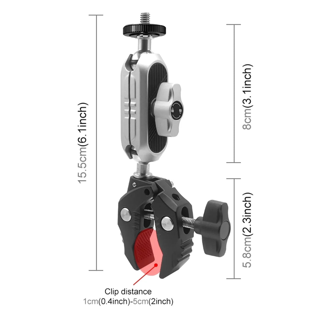 Aluminum Alloy Camera Mount Clamp - Bicycle Handlebar Adapter, 1.5kg Load Capacity, Dual Rotatable Ball Head, Adapter, appropriate with AKASO, DJI, Hero 11/10/9/8/7, Insta360