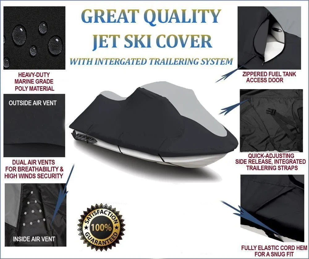 SUPER HEAVY-DUTY PWC JetSki protector matching for Polaris SLX PRO 785 1997 1998 1999 Jet Ski Trailerable shield Black/Grey 1-2 Seater
