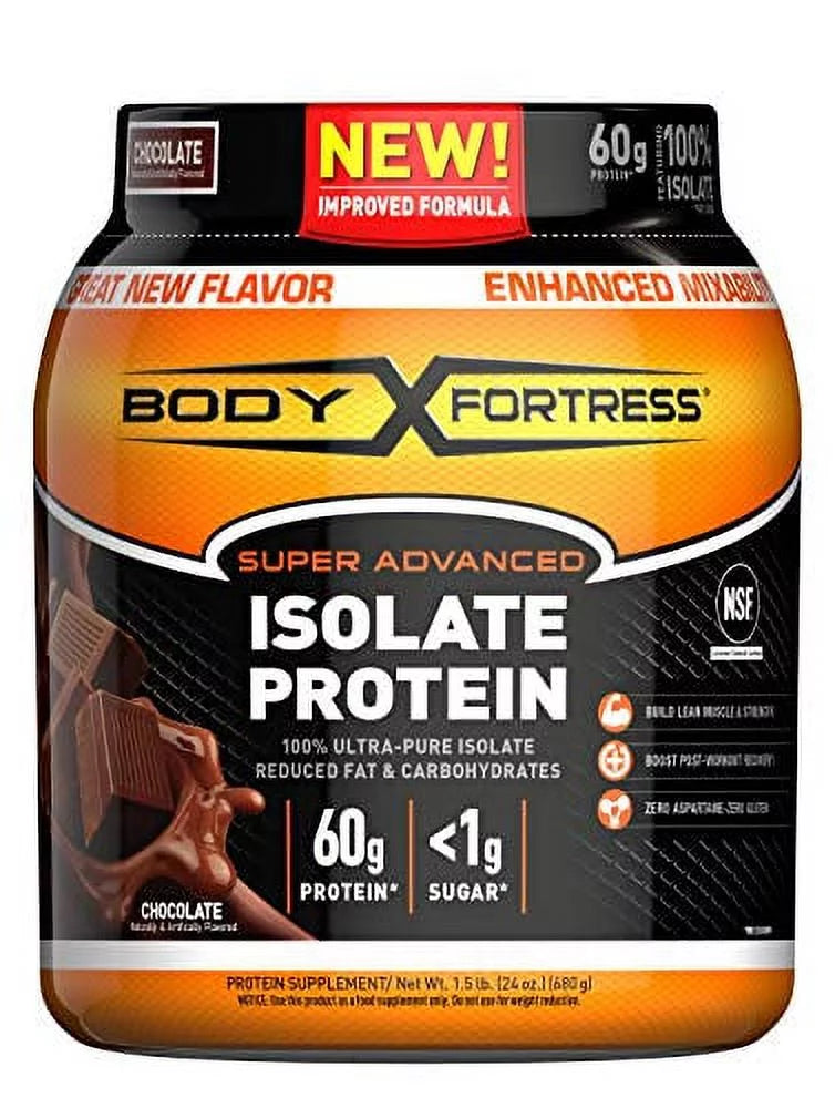 Body Fortress Super Advanced Whey Protein Isolate Powder, Gluten Free, Chocolate, 1.5 lbs (Packaging May Vary)