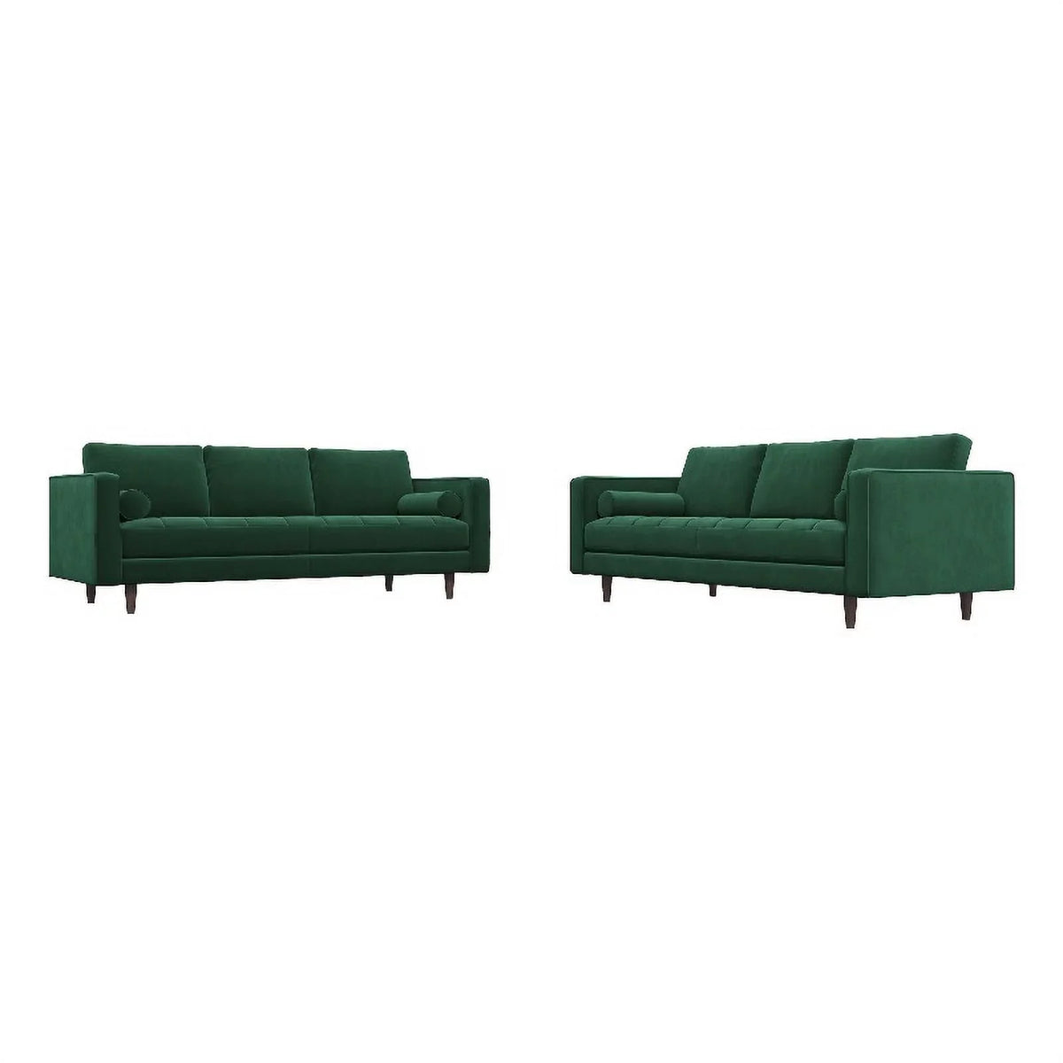 Tahir Mid-Century Pillow Back Velvet Sofa Set in Green