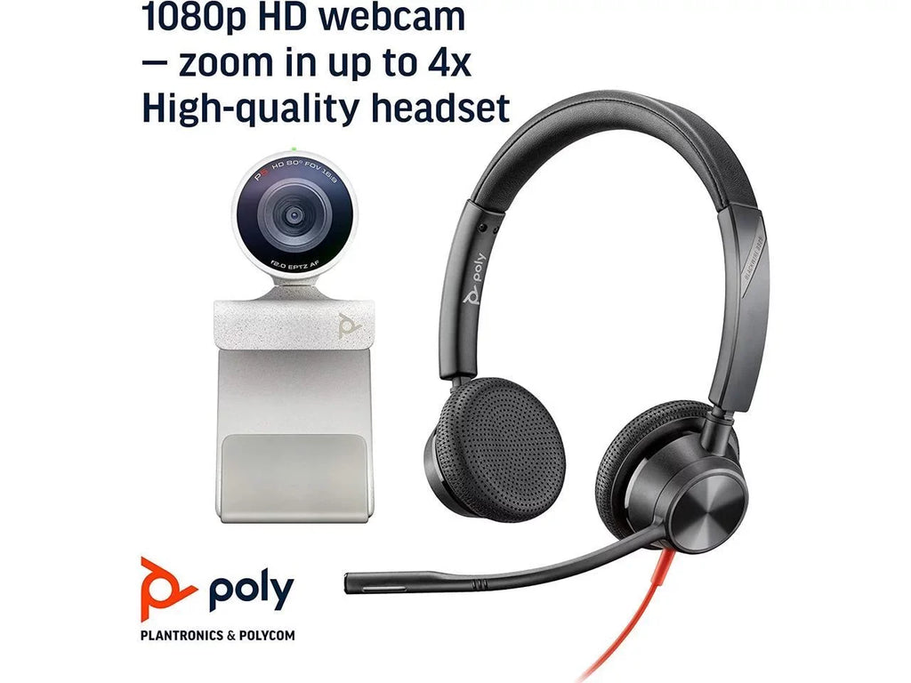 Poly - Studio P5 Webcam with Blackwire 3325 Headset Kit (Plantronics + Polycom) - 1080p HD Professional Video Conferencing Camera & Stereo Audio Wired Headset USB-A - Certified for Zoom & Teams