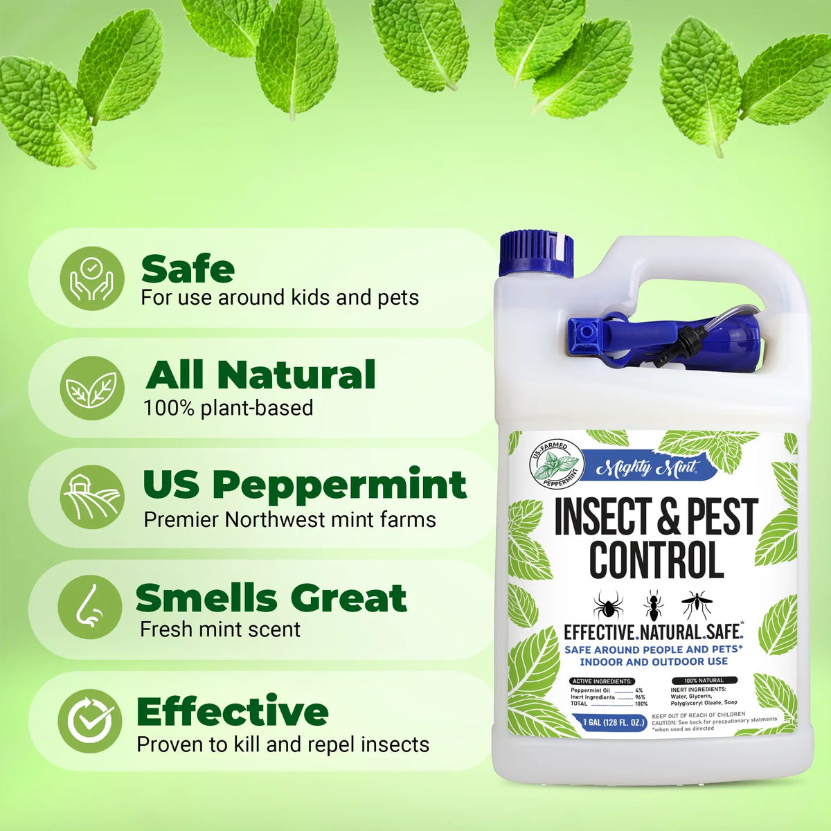 Mighty Mint Gallon (128 oz) Insect & Pest Control Peppermint Oil Spray for Spiders, Ants, and More
