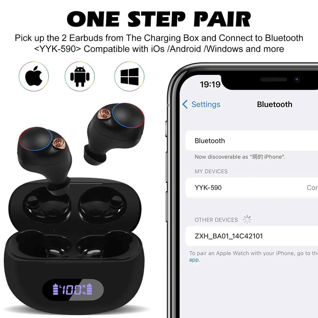 UrbanX True Wireless Bluetooth Earbuds + Charging Case, Black, Dual Connect, IPX5 aqua Resistance, Bluetooth 5.2 Connection, Balanced, Bass Boost matching with  K5 Pro