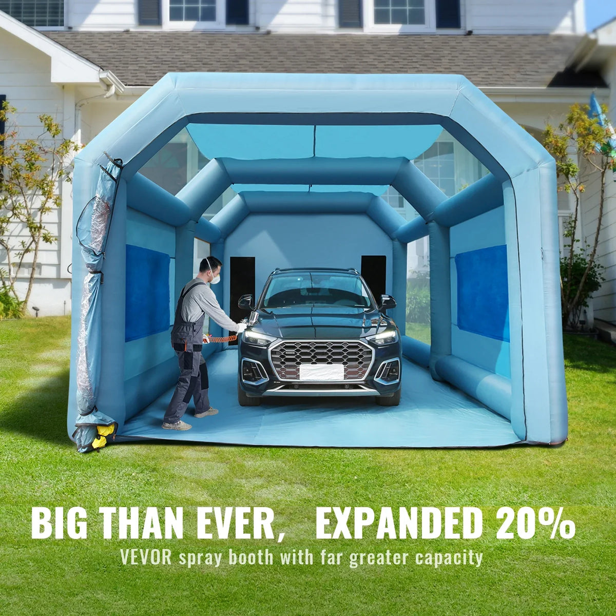 SKYSHALO Inflatable Paint Booth 26x15x11ft Inflatable Spray Booth Car Paint Tent with 750W+950W Filter System Blower