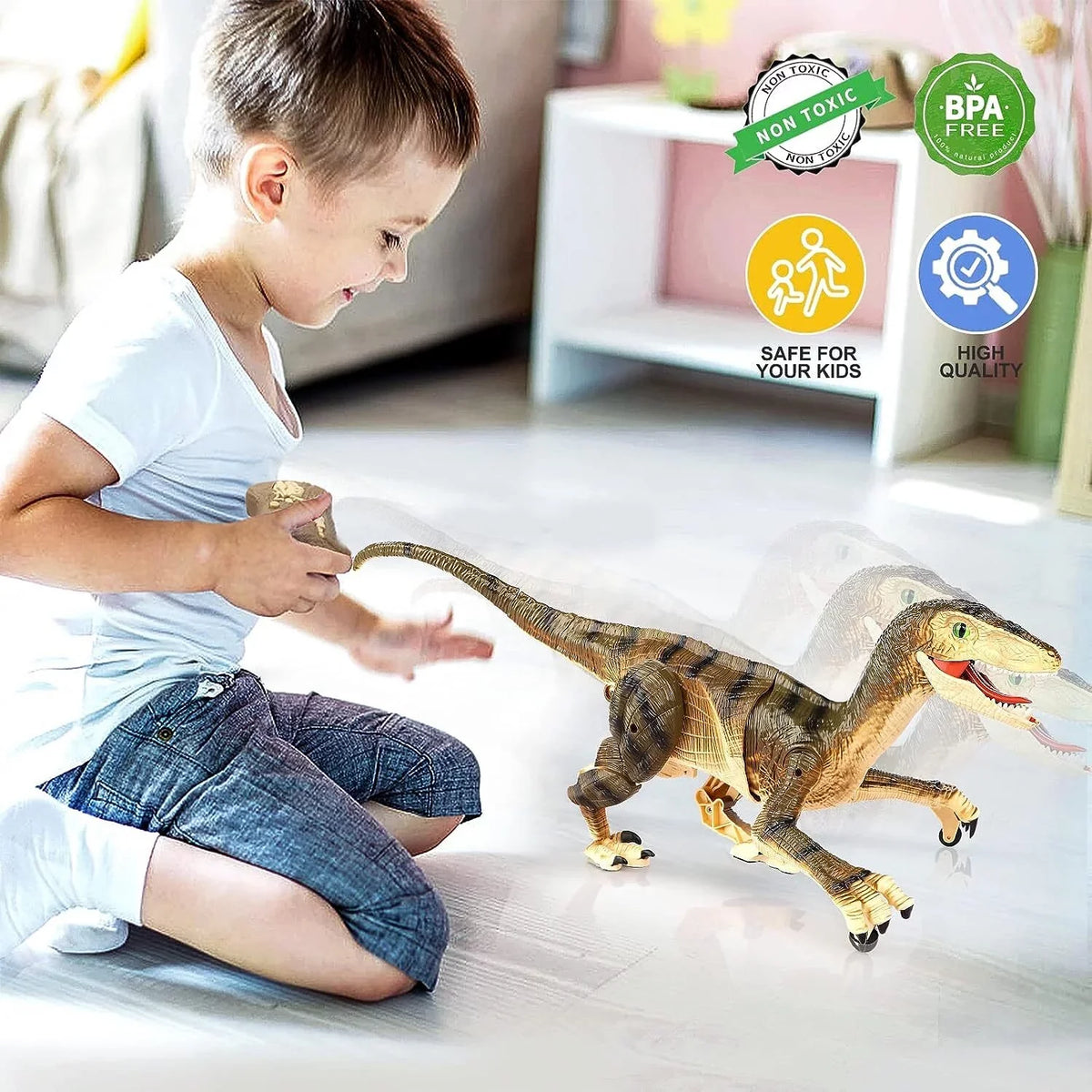 JBee Ctrl Remote Control Dinosaur Toys for Kids Boys Girls Walking Robot RC T-Rex with Lights and Sounds Dinosaur Toy Gifts for Boys Age 3-5, 5-7, 8-12 Years Old - Brown