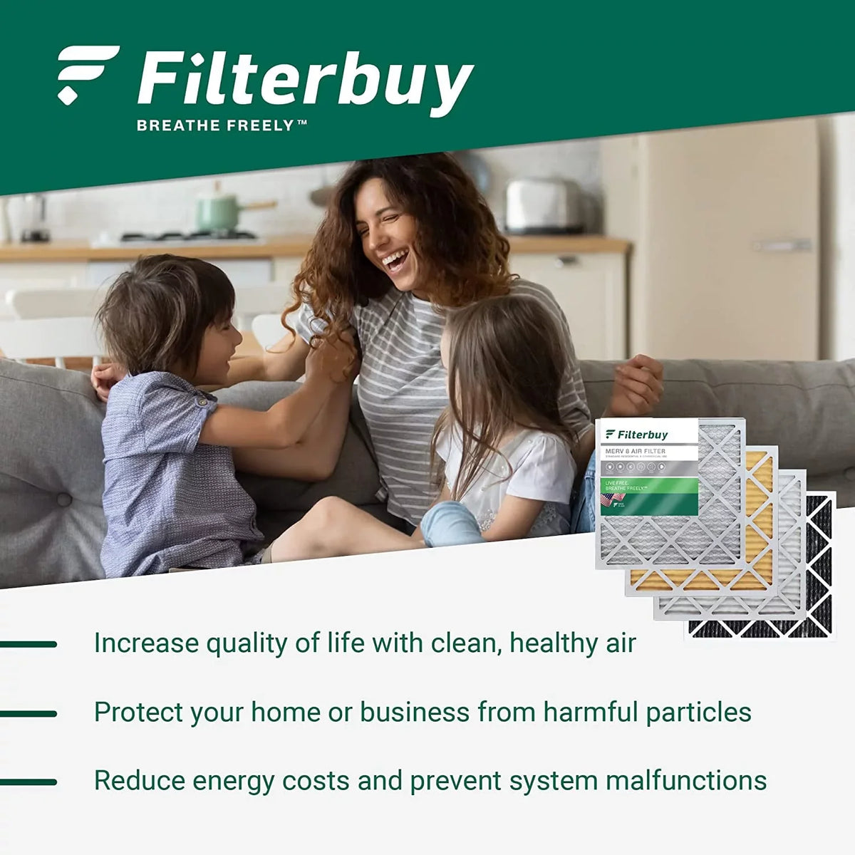 Filterbuy 24x25x5 MERV 8 Pleated HVAC AC Furnace Air Filters for Carrier FILXXCAR0024 (4-Pack)