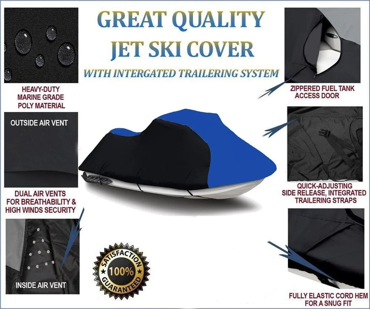 BLACK / BLUE HEAVY-DUTY wrap suitable for Polaris Pro 1200 2000 2001, Pro 785 1999 2000 Jet Ski Trailerable shield 1-2 Seater