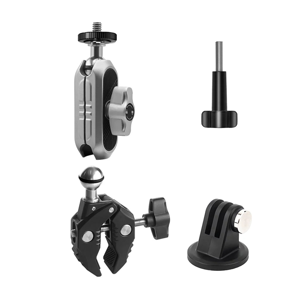 Aluminum Alloy Camera Mount Clamp - Bicycle Handlebar Adapter, 1.5kg Load Capacity, Dual Rotatable Ball Head, Adapter, appropriate with AKASO, DJI, Hero 11/10/9/8/7, Insta360