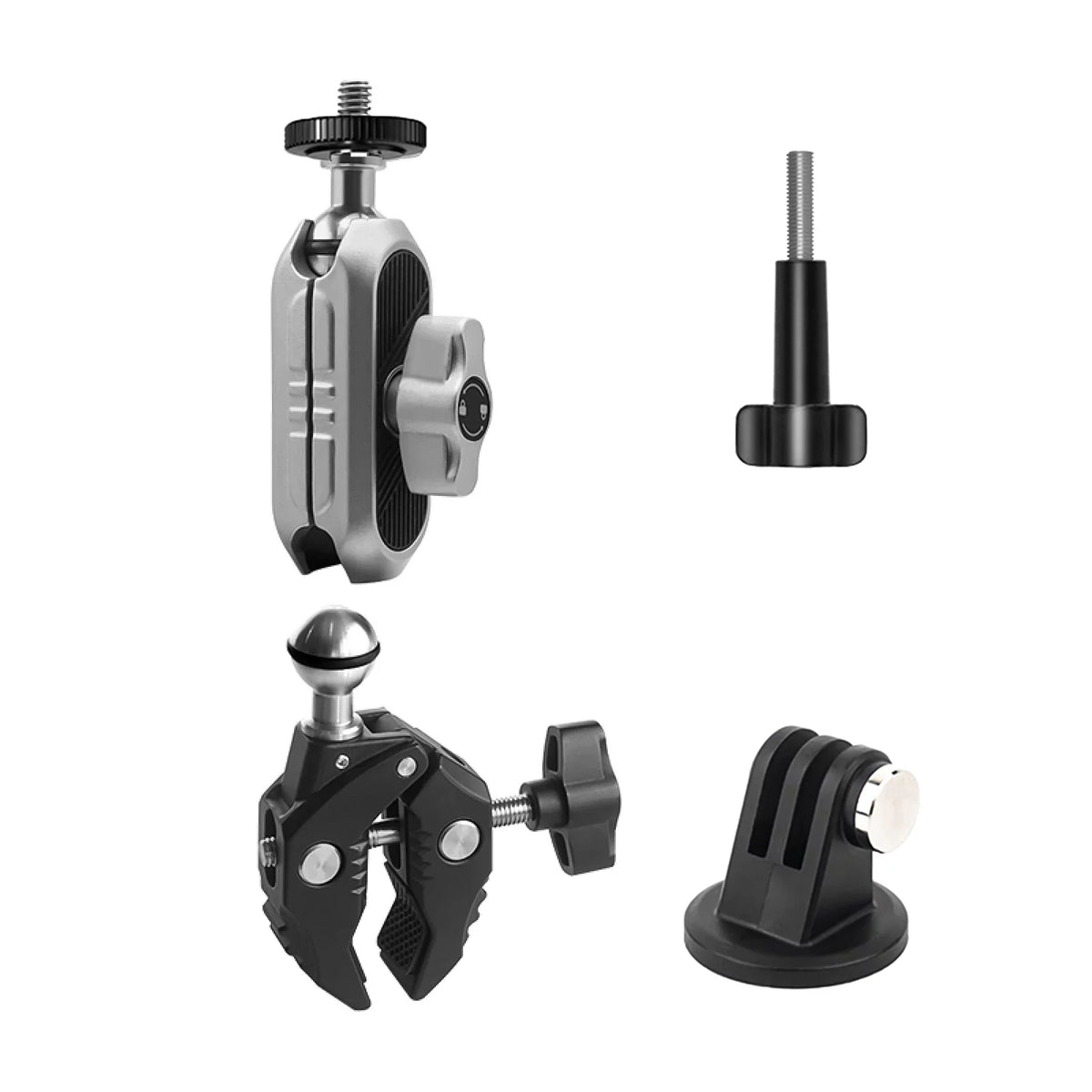 Aluminum Alloy Camera Mount Clamp - Bicycle Handlebar Adapter, 1.5kg Load Capacity, Dual Rotatable Ball Head, Adapter, appropriate with AKASO, DJI, Hero 11/10/9/8/7, Insta360